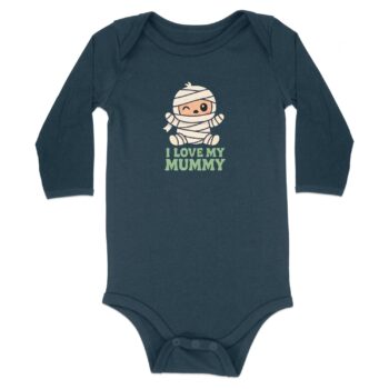 Cute Mummy Print I Love My Mummy Long Sleeve Bodysuits - 12M, Navy product image 1