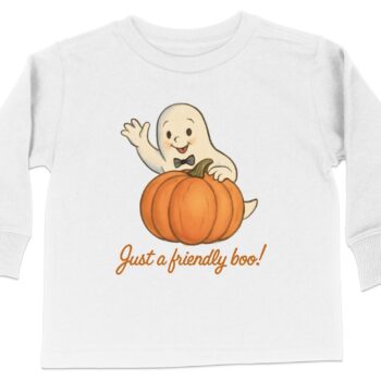 Just a friendly boo Ghost with Pumpkin Long Sleeve T-Shirts - 5-6T, White product image 1