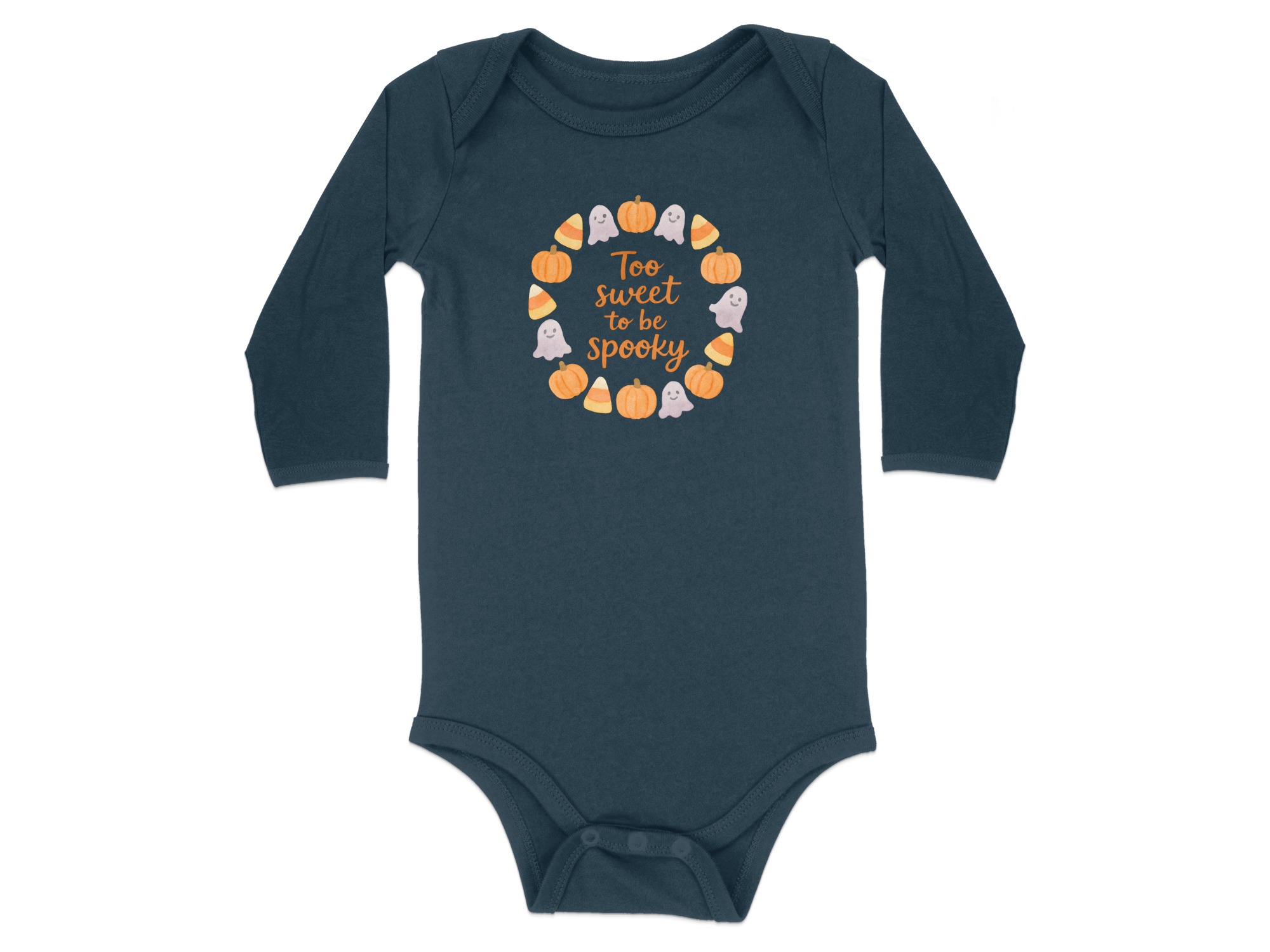 Too Sweet To Be Spooky Long Sleeve Bodysuits - 12M, Navy product image 1