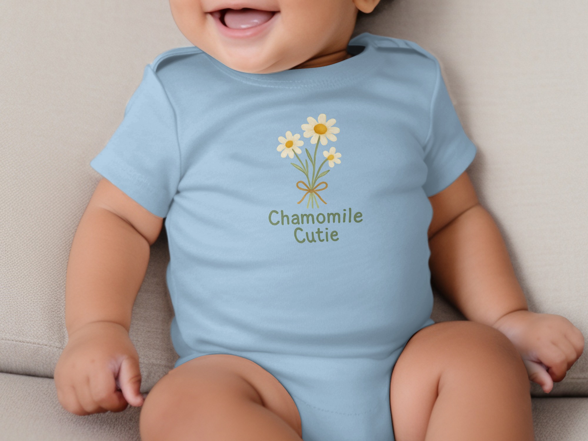 Chamomile Cutie Flowers Floral Design Short and Long Sleeve Body Suit NB to 24M - Image 6