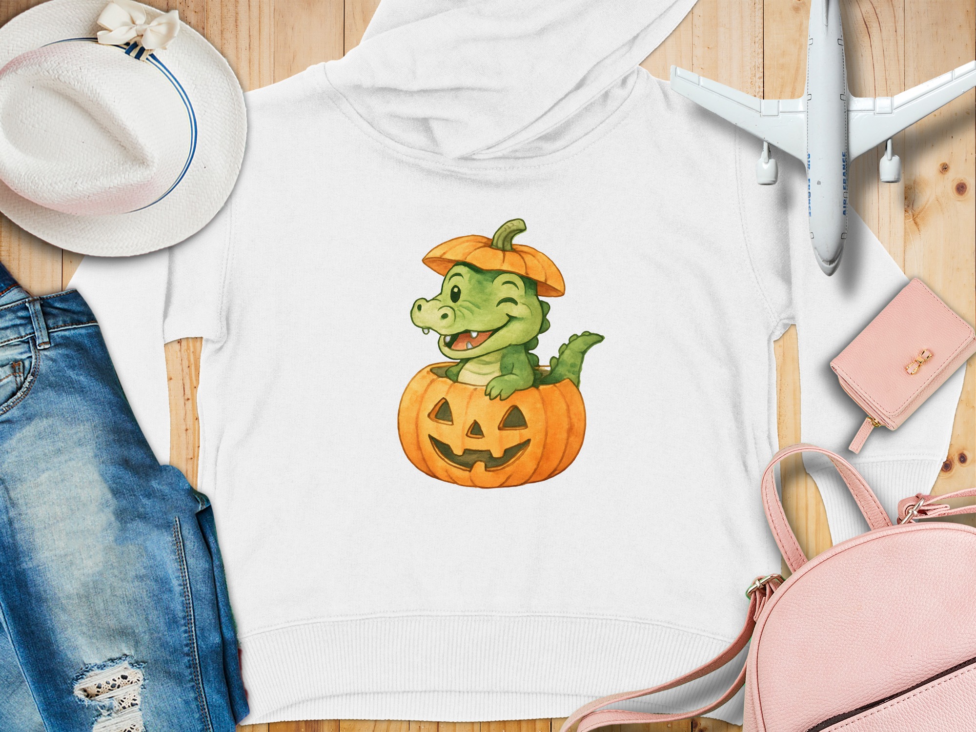 Crocodile Pumpkin Face Toddler Hoodie - 5-6T, White product image 1