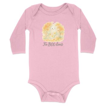 FaBOOlous Ghost in Autumn Forest Long Sleeve Bodysuits - 12M, Pink product image 1