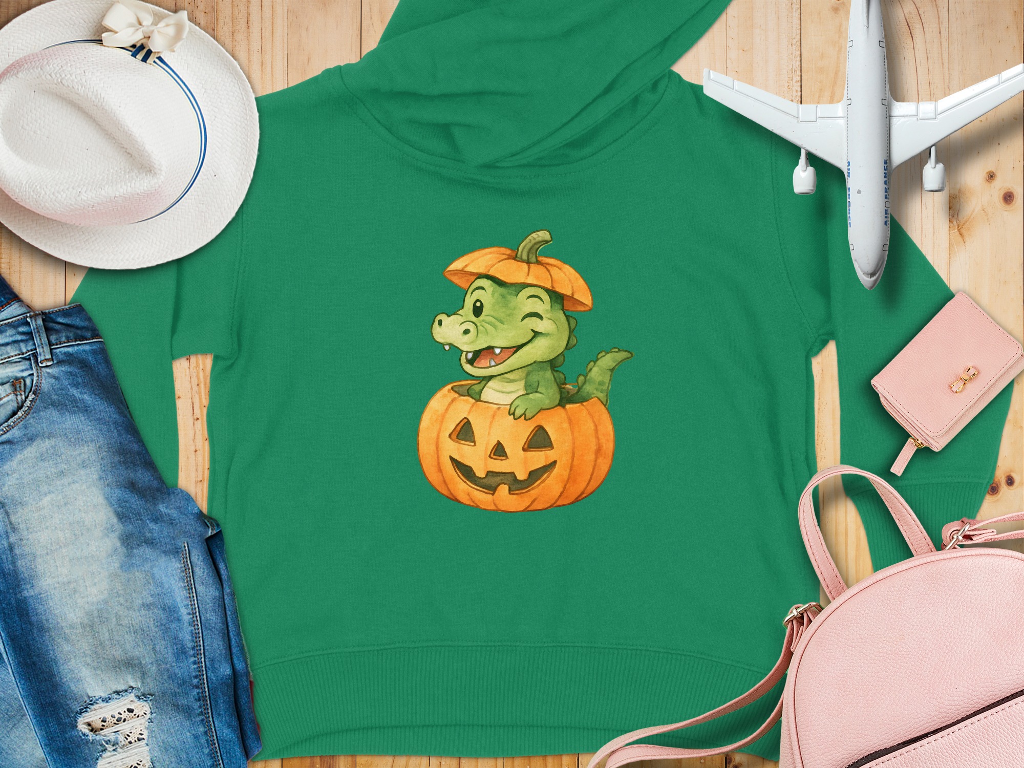 Crocodile Pumpkin Face Toddler Hoodie - 5-6T, Kelly product image 1