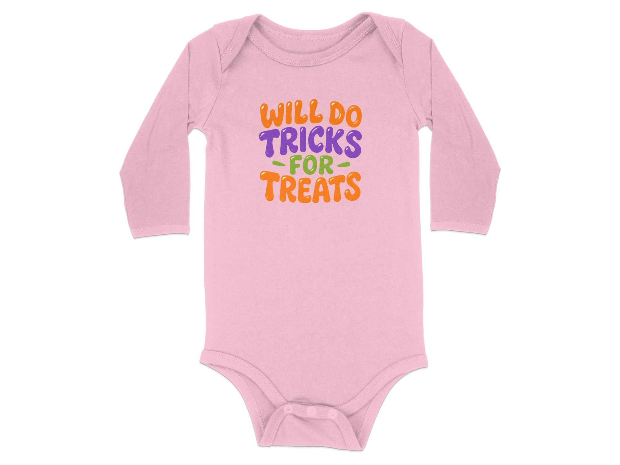 Will Do Tricks for Treats Long Sleeve Bodysuits - 12M, Pink product image 1