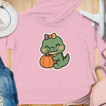 Cozy Cartoon Dino Pumpkin Bow Toddler Hoodie - 5-6T, Pink product image 1