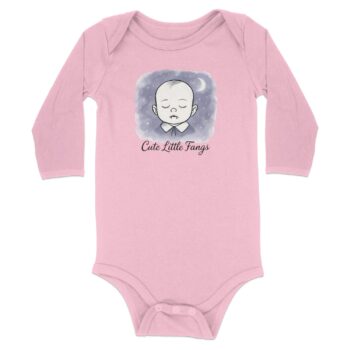 Cute Little Fangs Design Long Sleeve Bodysuits - 12M, Pink product image 1