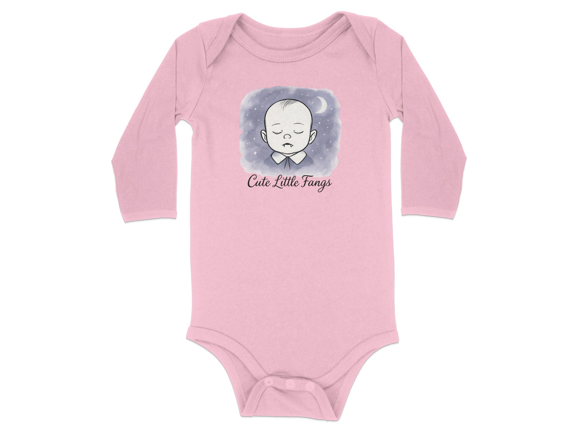 Cute Little Fangs Design Long Sleeve Bodysuits - 12M, Pink product image 1