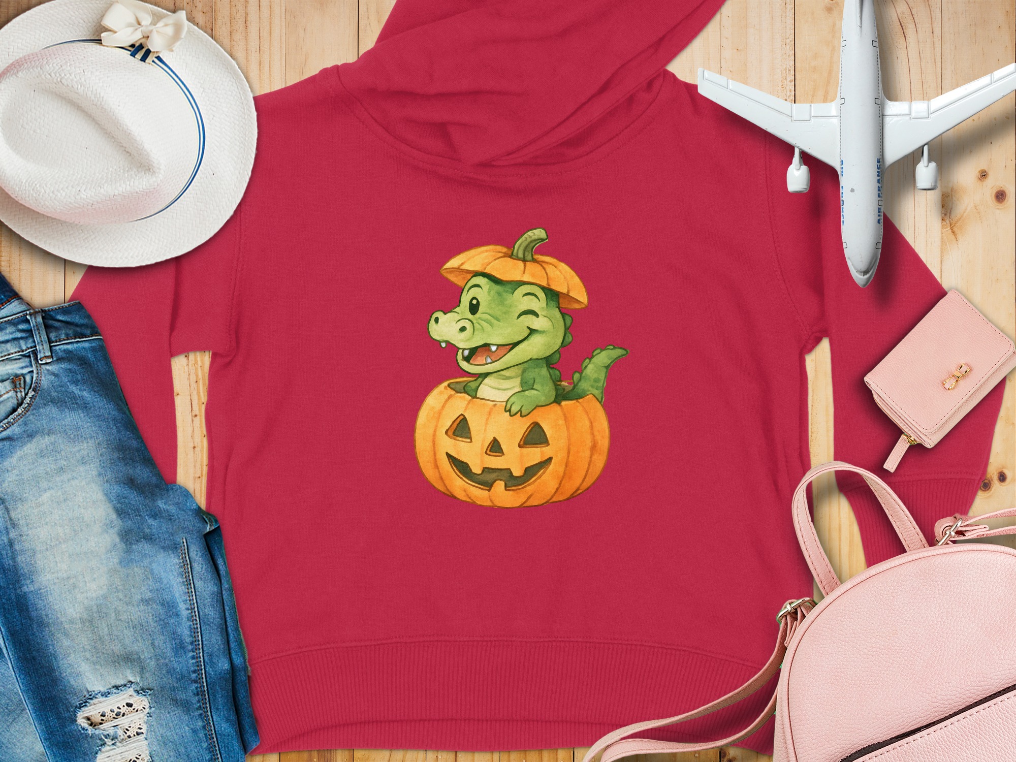 Crocodile Pumpkin Face Toddler Hoodie - 5-6T, Vintage Red product image 1