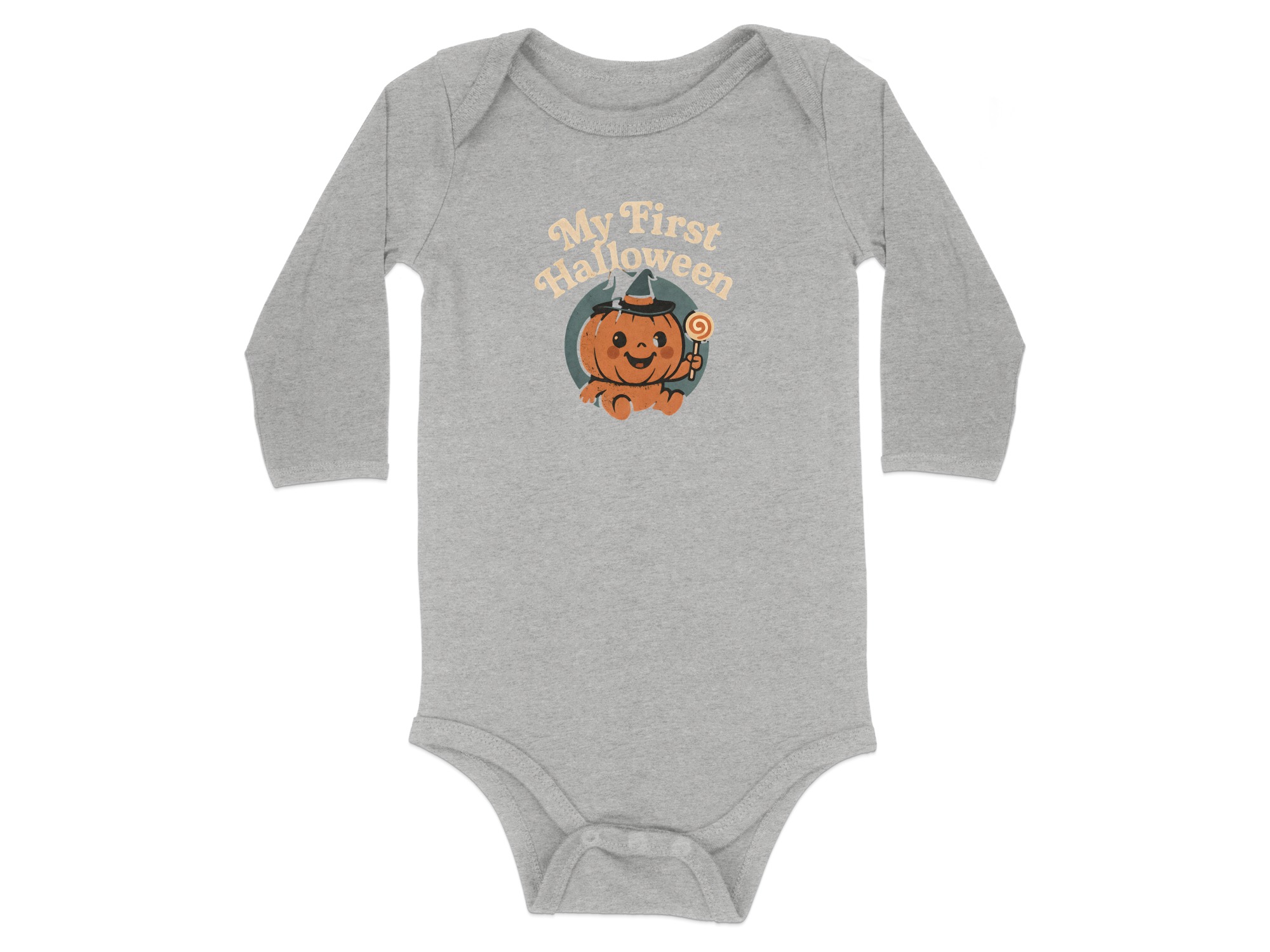 My First Halloween Pumpkin Design Long Sleeve Bodysuits - 12M, Heather product image 1
