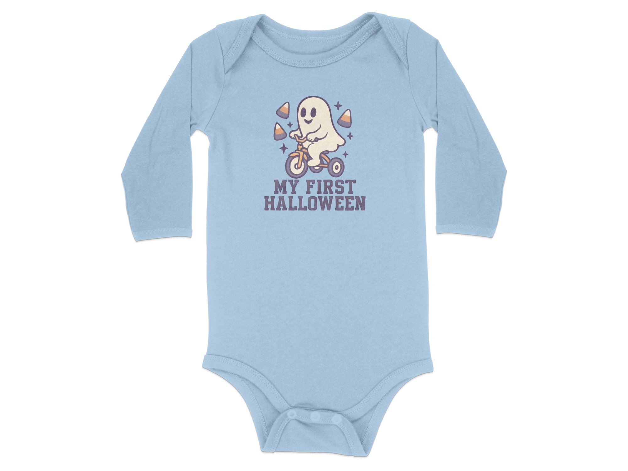 My First Halloween Ghost Tricycle Long Sleeve Bodysuits - 12M, Light Blue product image 1