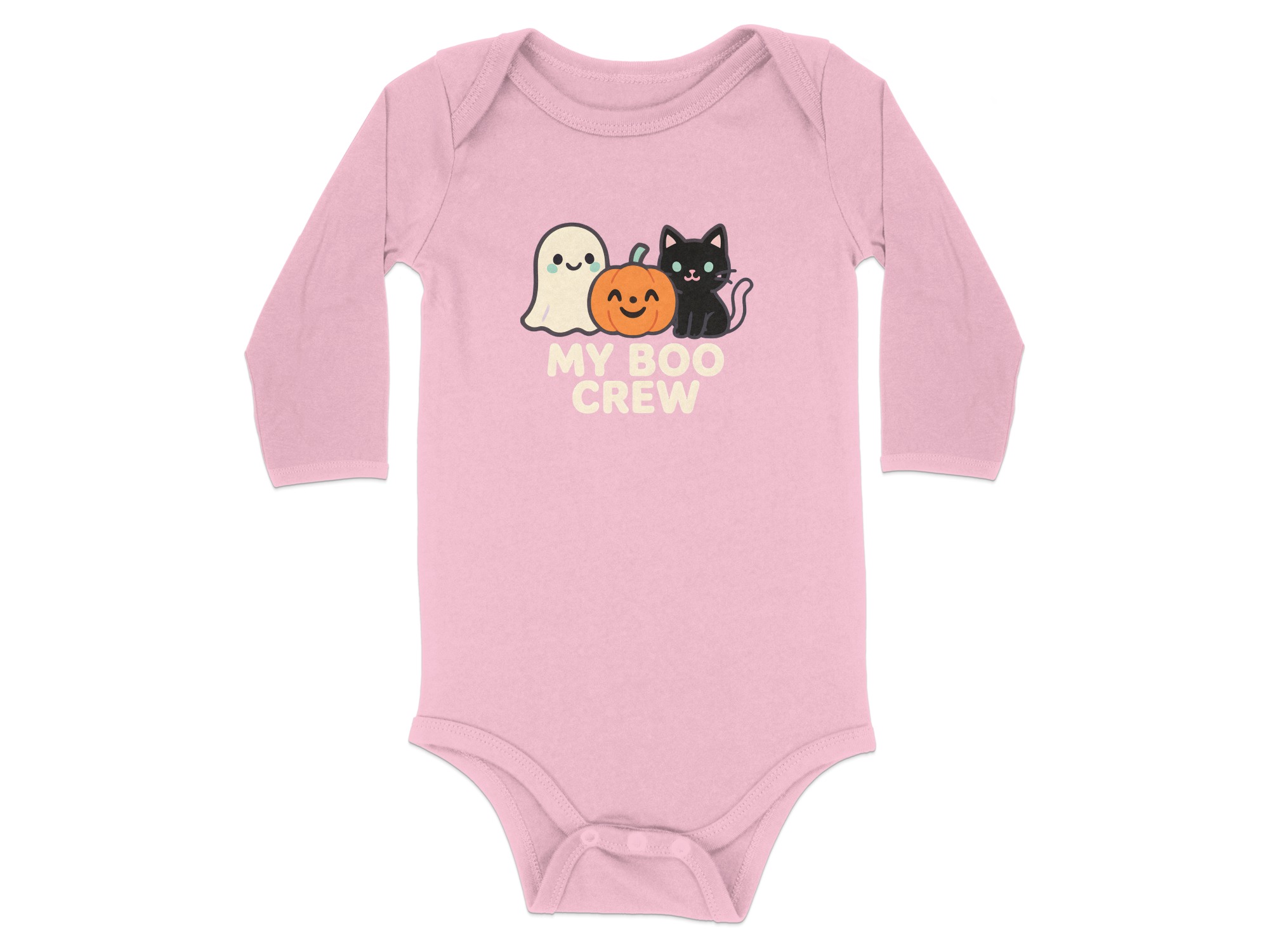 My Boo Crew Halloween Ghost Cat Pumpkin Long Sleeve Bodysuits - 12M, Pink product image 1
