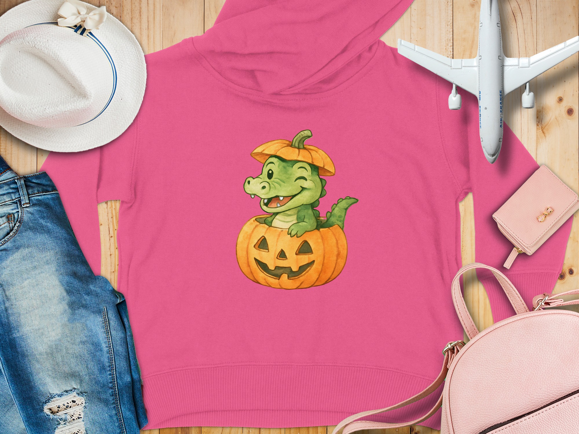 Crocodile Pumpkin Face Toddler Hoodie - 5-6T, Vintage Hot Pink product image 1