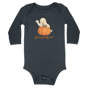 Just a Friendly Boo Halloween Long Sleeve Bodysuits - 12M, Black product image 1