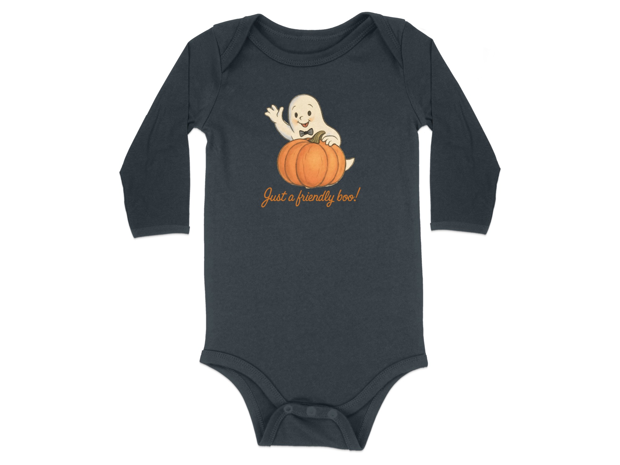 Just a Friendly Boo Halloween Long Sleeve Bodysuits - 12M, Black product image 1