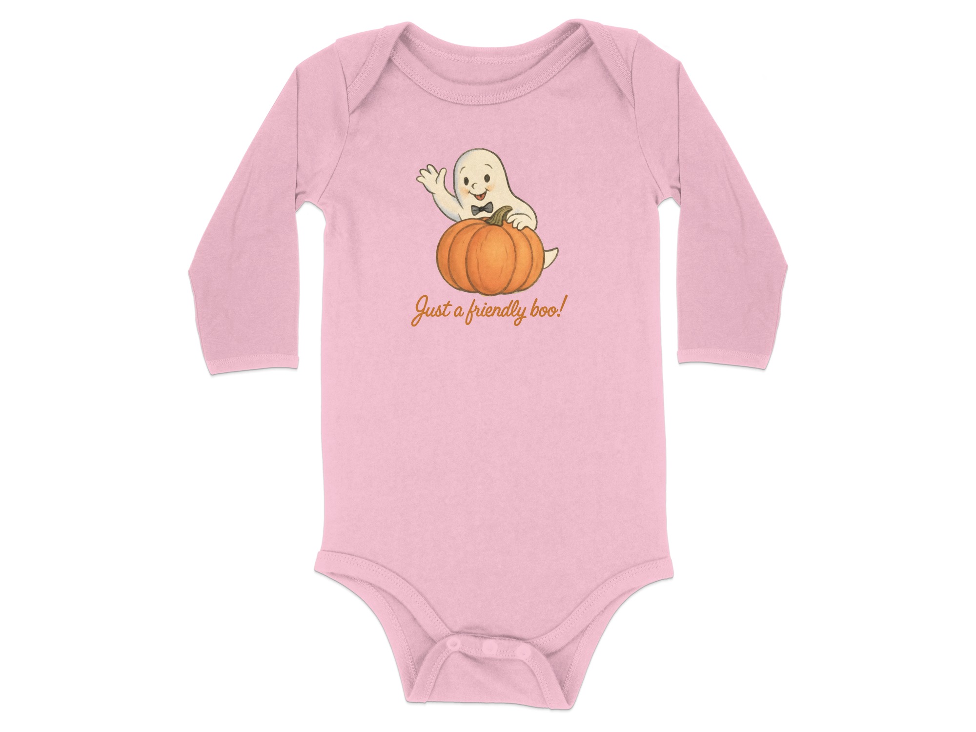 Just a Friendly Boo Halloween Long Sleeve Bodysuits - 12M, Pink product image 1