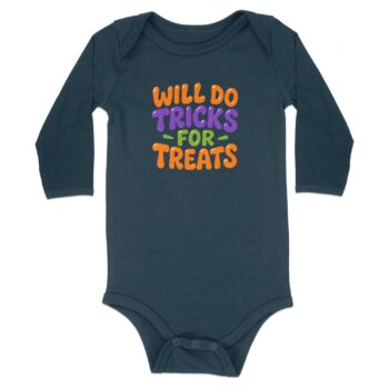 Will Do Tricks for Treats Long Sleeve Bodysuits - 12M, Navy product image 1