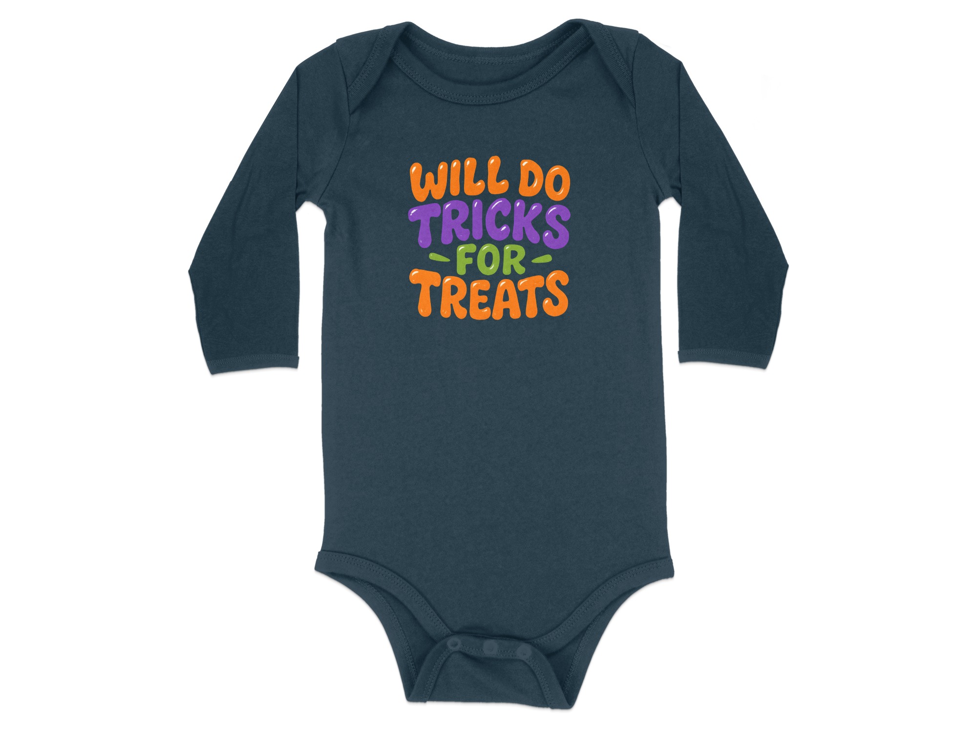 Will Do Tricks for Treats Long Sleeve Bodysuits - 12M, Navy product image 1