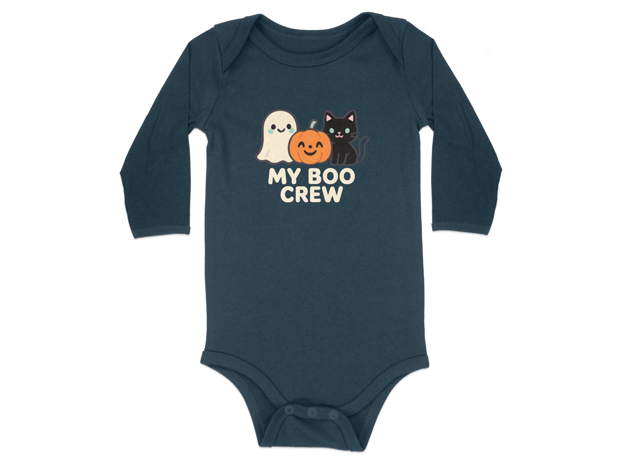 My Boo Crew Halloween Ghost Cat Pumpkin Long Sleeve Bodysuits - 12M, Navy product image 1