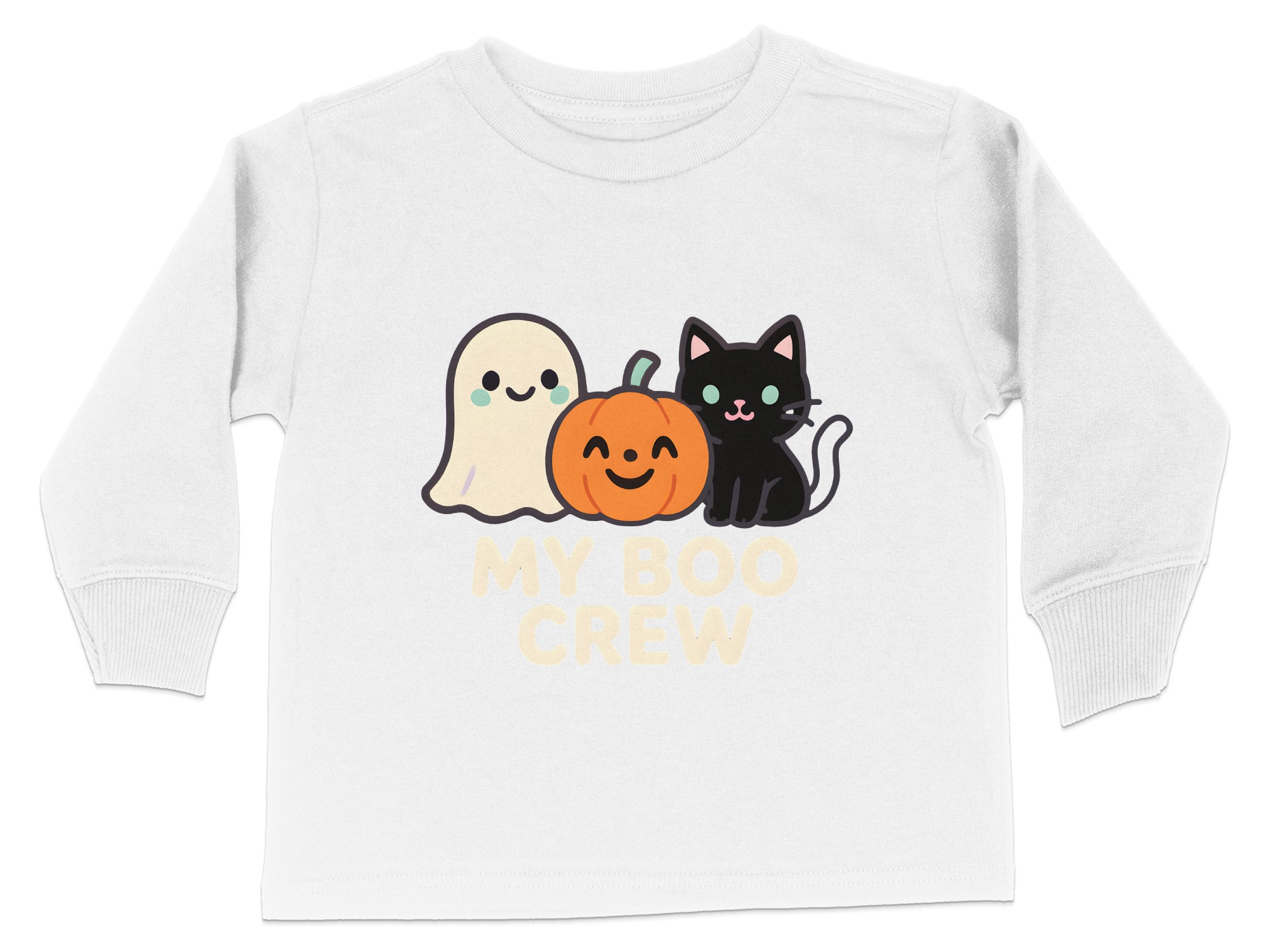 Halloween Ghost Pumpkin Cat Graphic Long Sleeve T-Shirts - 5-6T, White product image 1