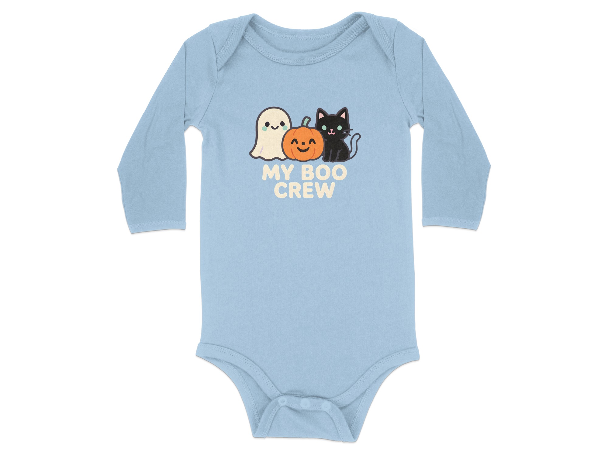 My Boo Crew Halloween Ghost Cat Pumpkin Long Sleeve Bodysuits - 12M, Light Blue product image 1