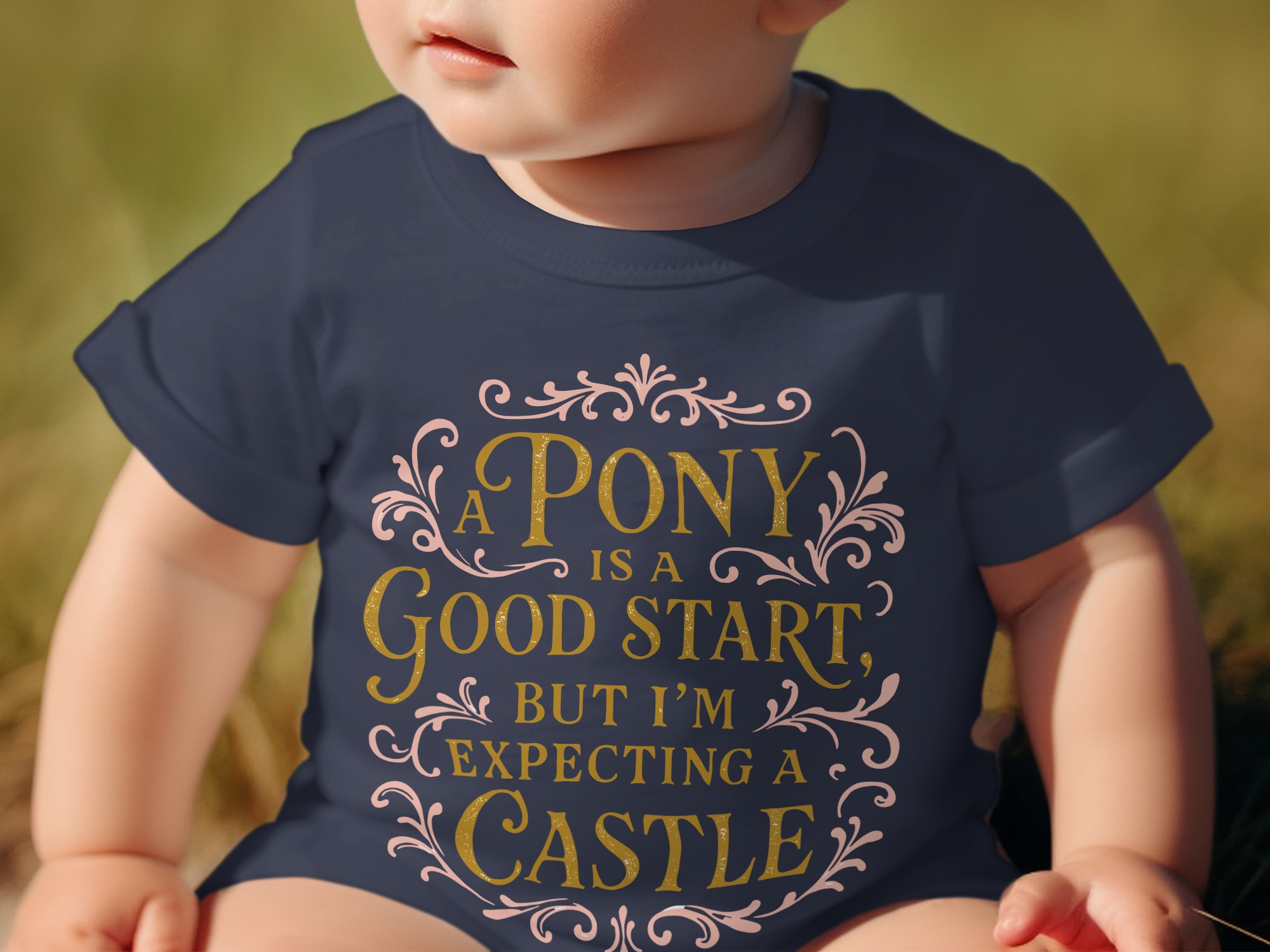 Pony & Castle Baby T-Shirt - 12-18M, Navy product image 1