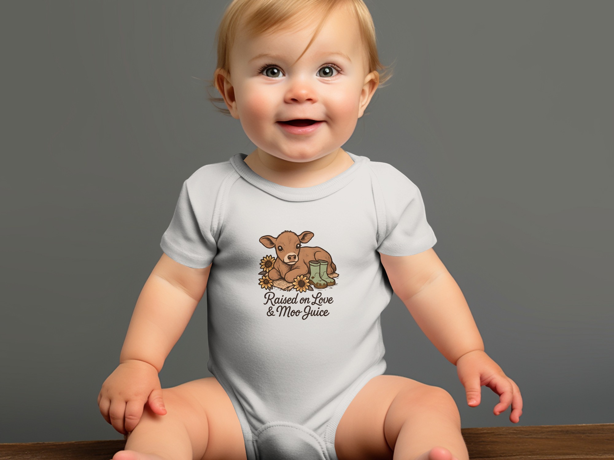 Raised on Love and Moo Juice Cute Calf Design Short and Long Sleeve Body Suit NB to 24M - Image 10
