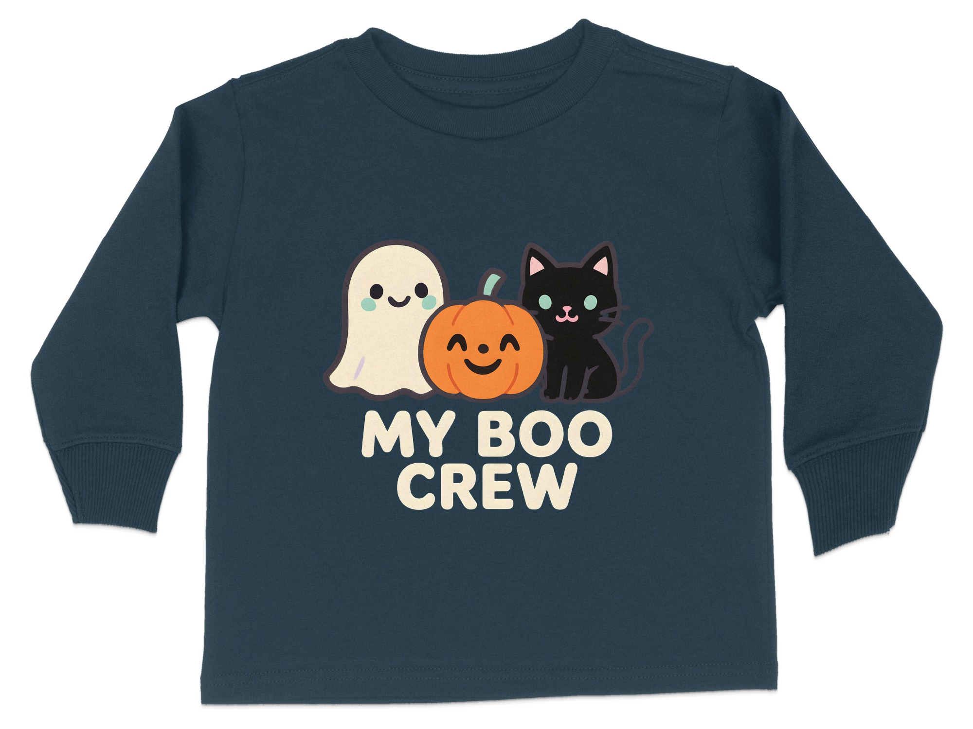 Halloween Ghost Pumpkin Cat Graphic Long Sleeve T-Shirts - 5-6T, Navy product image 1