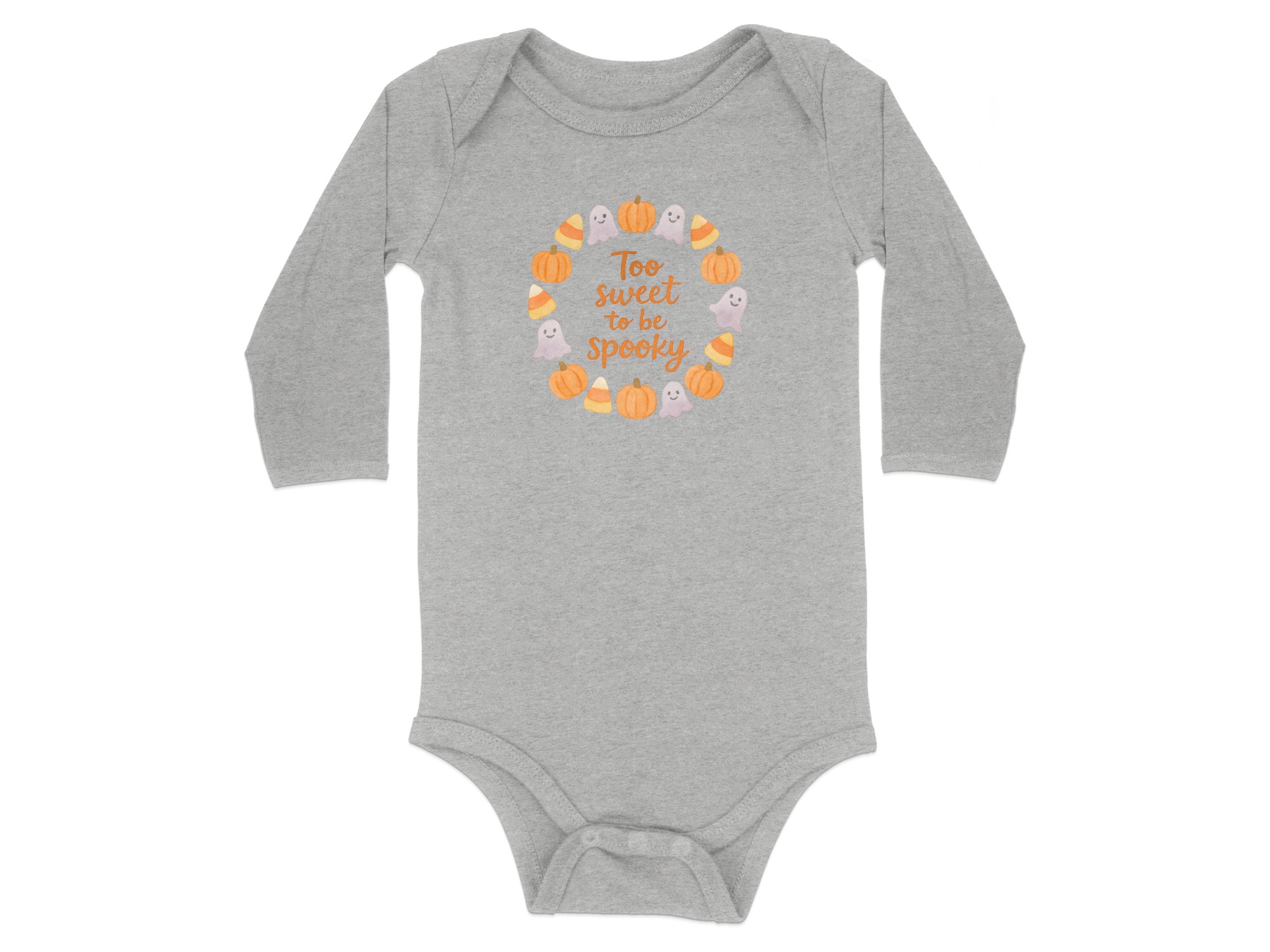 Too Sweet To Be Spooky Long Sleeve Bodysuits - 12M, Heather product image 1