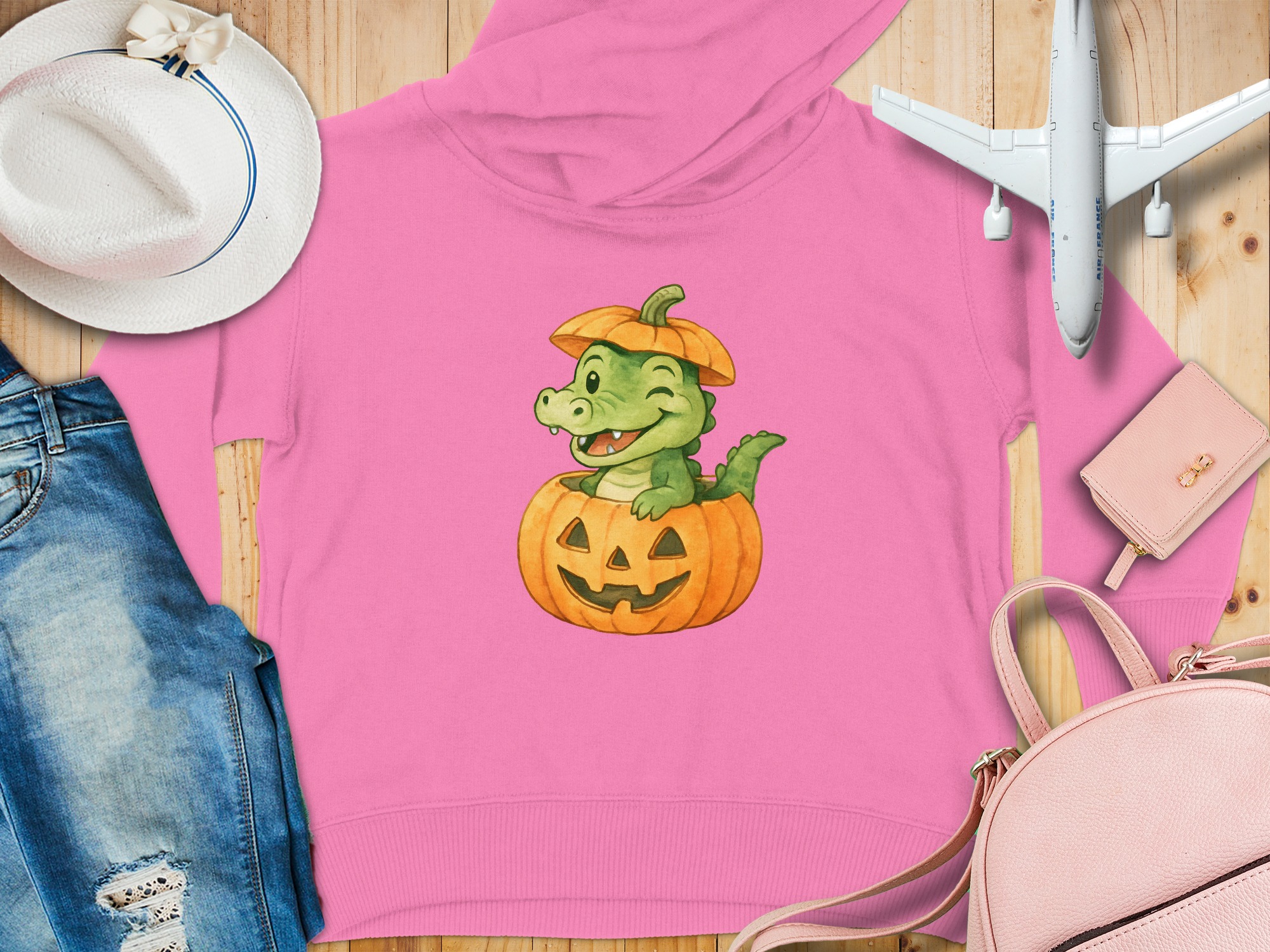 Crocodile Pumpkin Face Toddler Hoodie - 5-6T, Raspberry product image 1