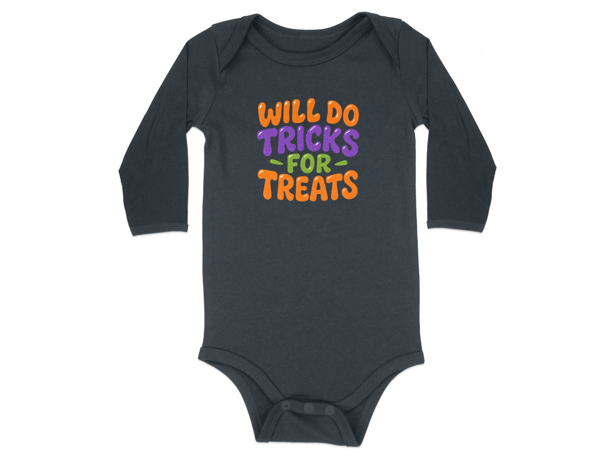 Will Do Tricks for Treats Long Sleeve Bodysuits - 12M, Black product image 1