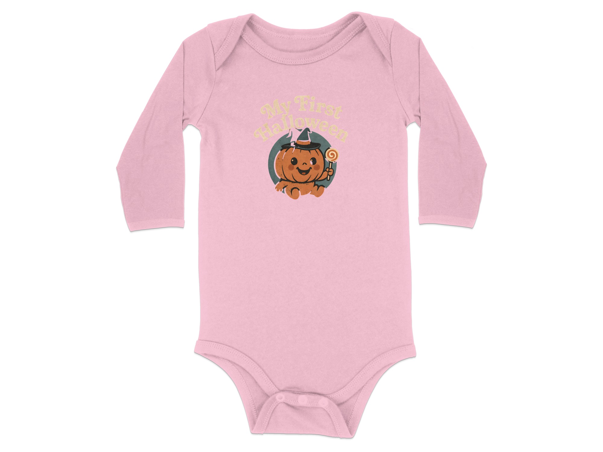 My First Halloween Pumpkin Design Long Sleeve Bodysuits - 12M, Pink product image 1