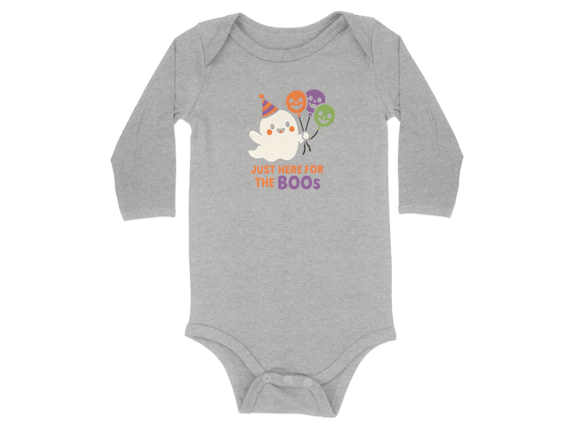 Just Here For The Boos Halloween Long Sleeve Bodysuits - 12M, Heather product image 1