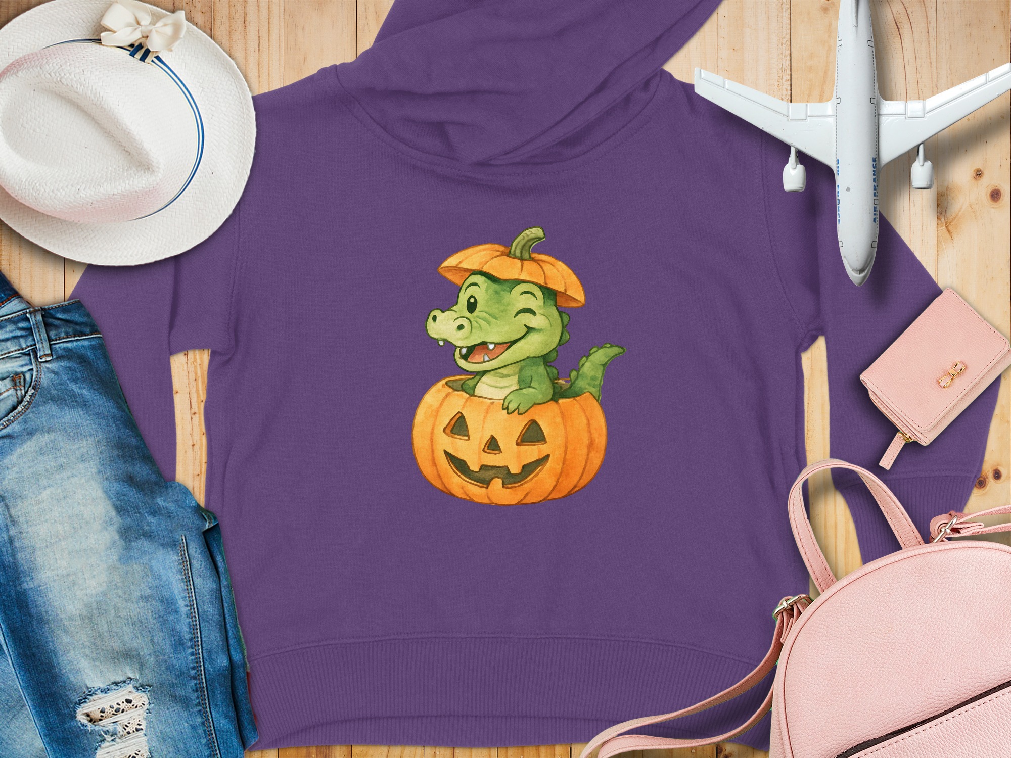 Crocodile Pumpkin Face Toddler Hoodie - 5-6T, Purple product image 1