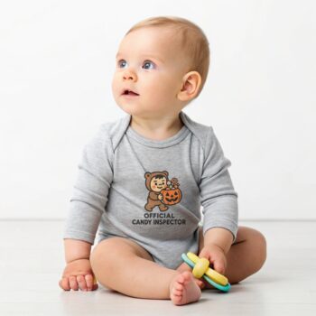 “Official Candy Inspector Long Sleeve Bodysuits” Baby Bodysuit | Cute Halloween Cartoon Shirt | Infant Onesie Sizes NB to 24M product image 1