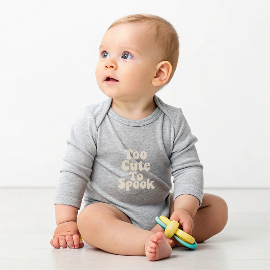 “Too Cute To Spook Printed Long Sleeve Bodysuits” Baby Bodysuit | Cute Baby/Toddler Shirt | Infant Onesie Sizes NB to 24M product image 2