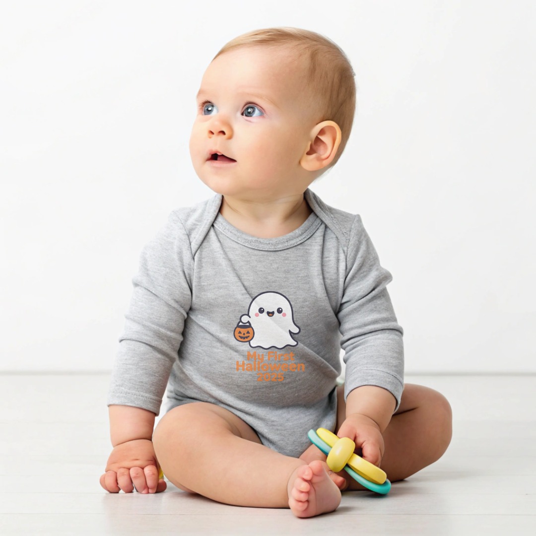 “My First Halloween 2025 Long Sleeve Bodysuits” Baby Bodysuit | Cute Halloween Cartoon Shirt | Infant Onesie Sizes NB to 24M product image 2