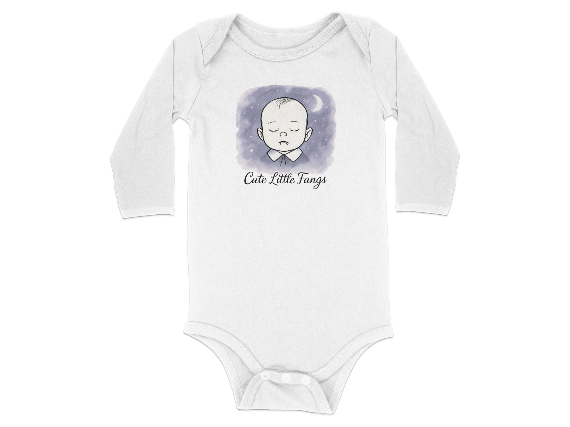 Cute Little Fangs Design Long Sleeve Bodysuits - 12M, White product image 1