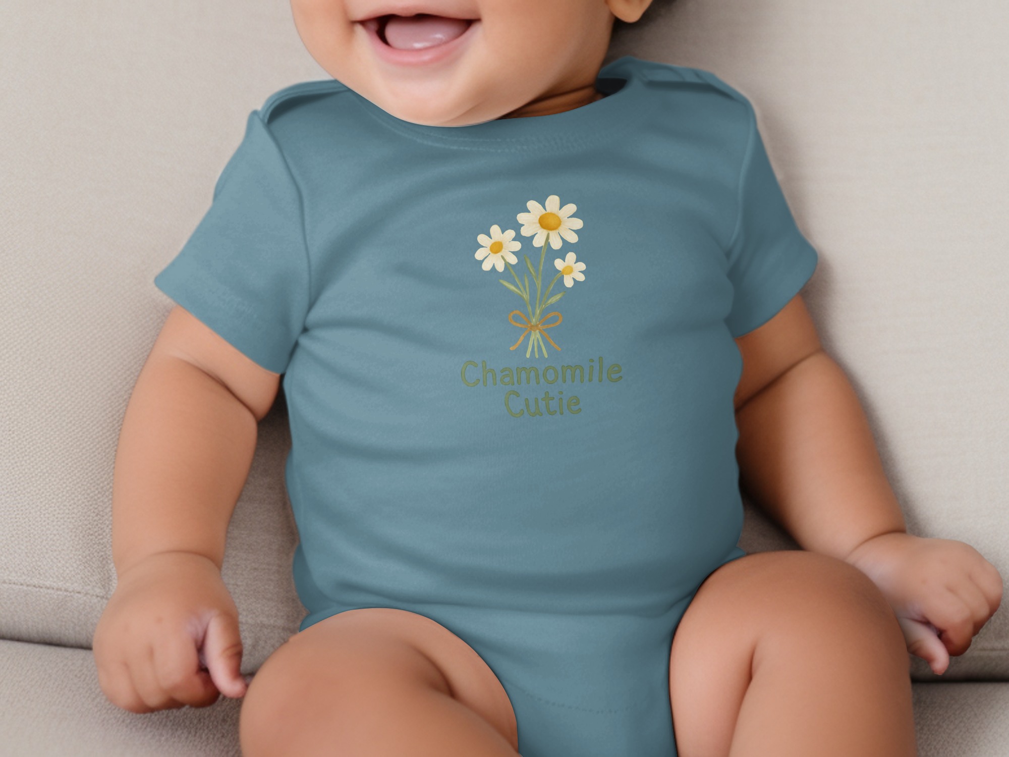 Chamomile Cutie Flowers Floral Design Short and Long Sleeve Body Suit NB to 24M - Image 7