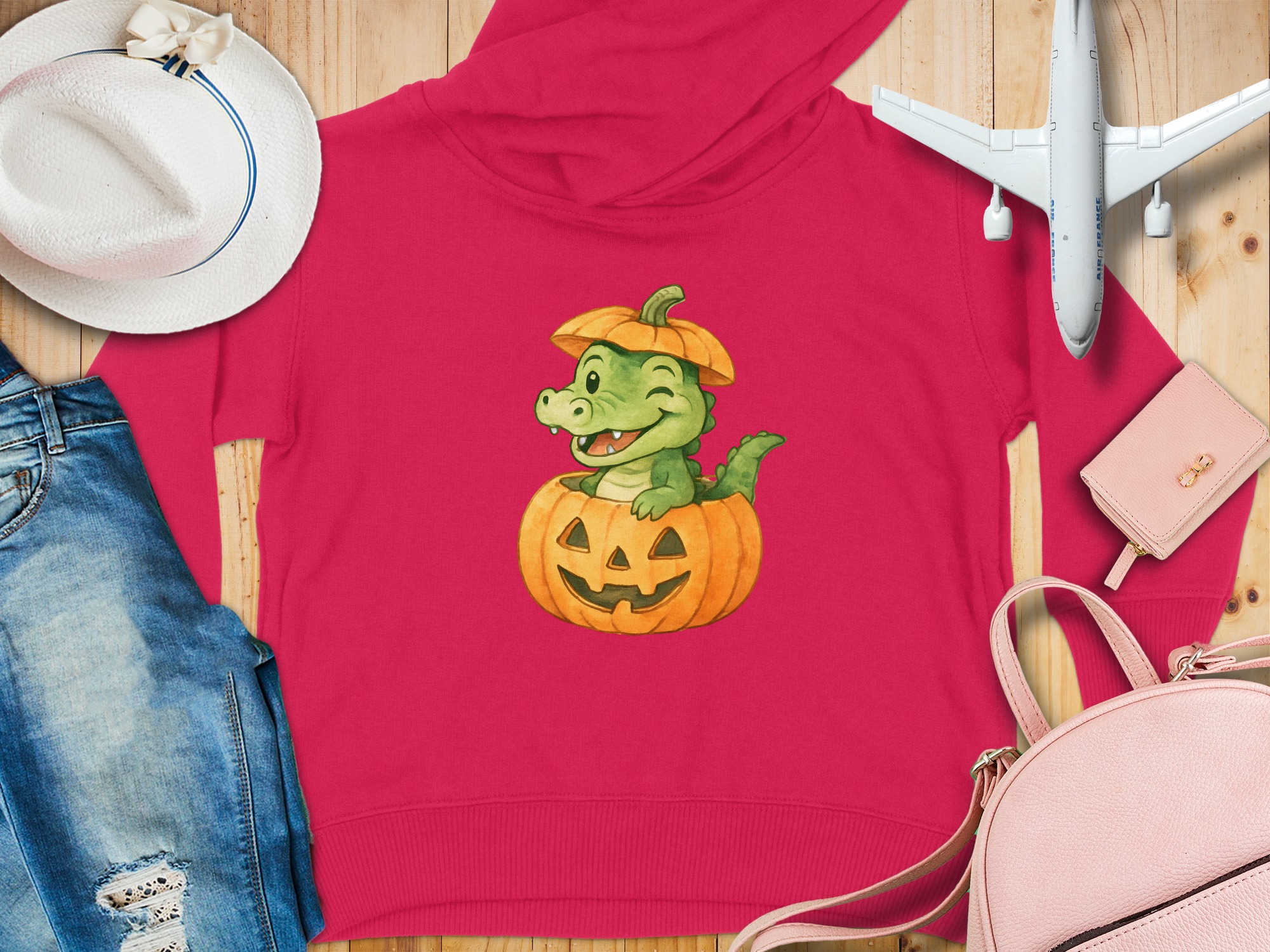 Crocodile Pumpkin Face Toddler Hoodie - 5-6T, Red product image 1