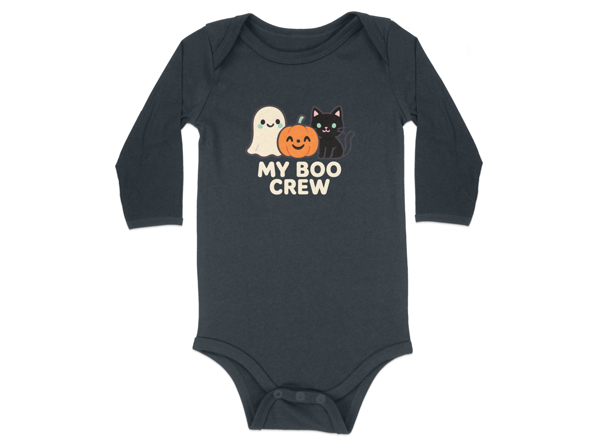 My Boo Crew Halloween Ghost Cat Pumpkin Long Sleeve Bodysuits - 12M, Black product image 1
