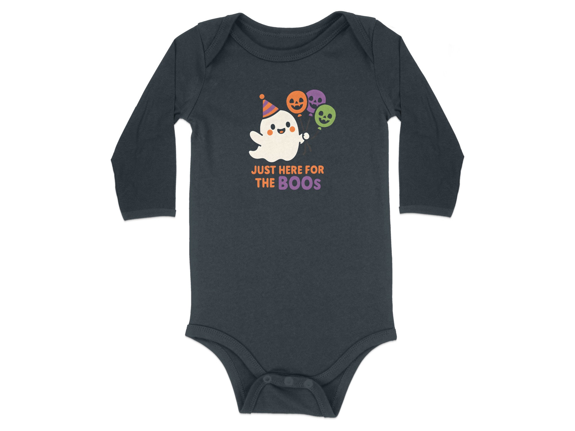 Just Here For The Boos Halloween Long Sleeve Bodysuits - 12M, Black product image 1
