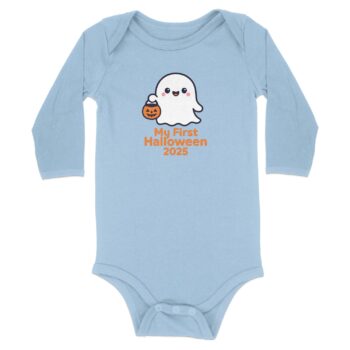 My First Halloween 2025 Long Sleeve Bodysuits - 12M, Light Blue product image 1