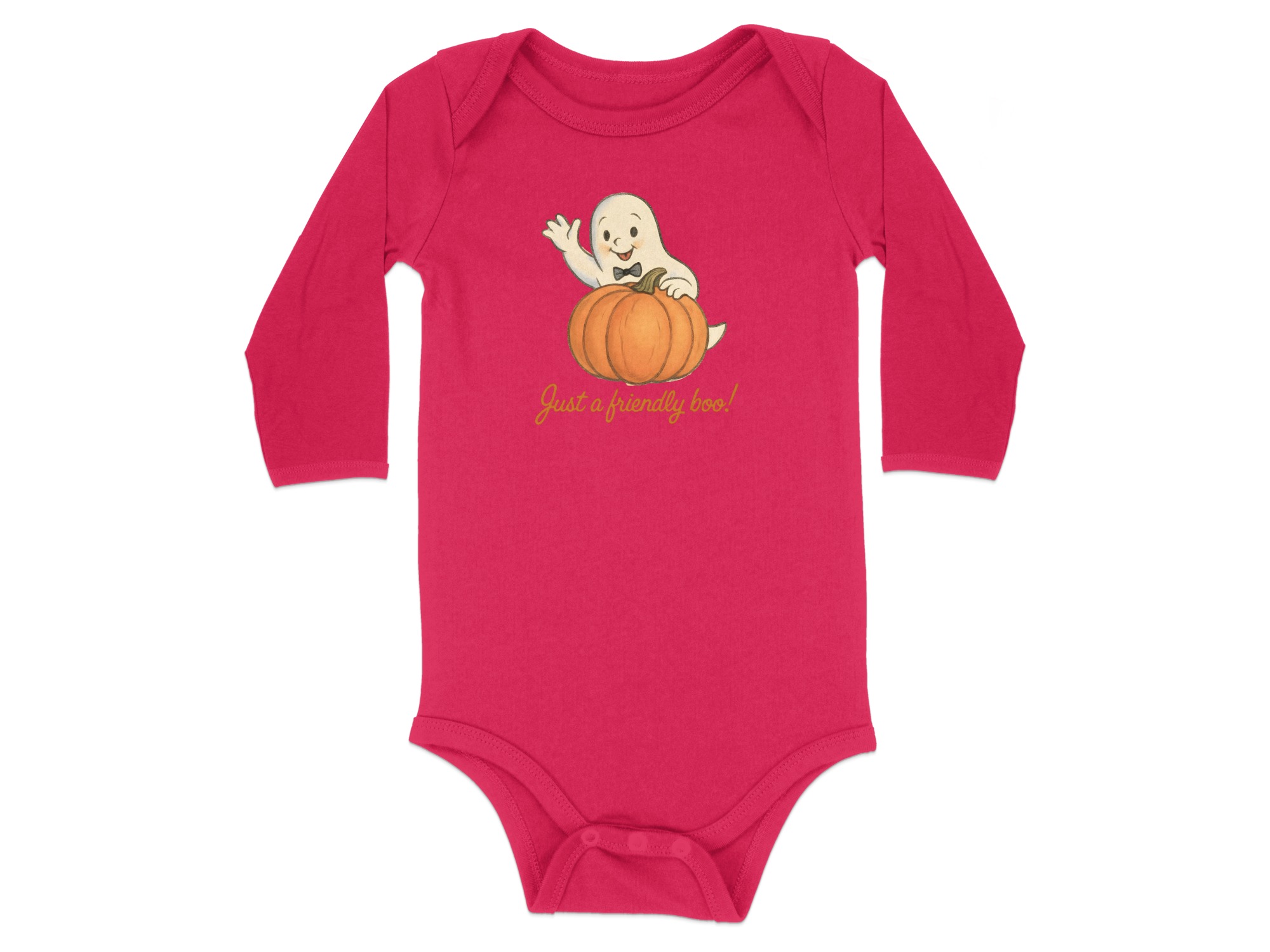 Just a Friendly Boo Halloween Long Sleeve Bodysuits - 12M, Red product image 1