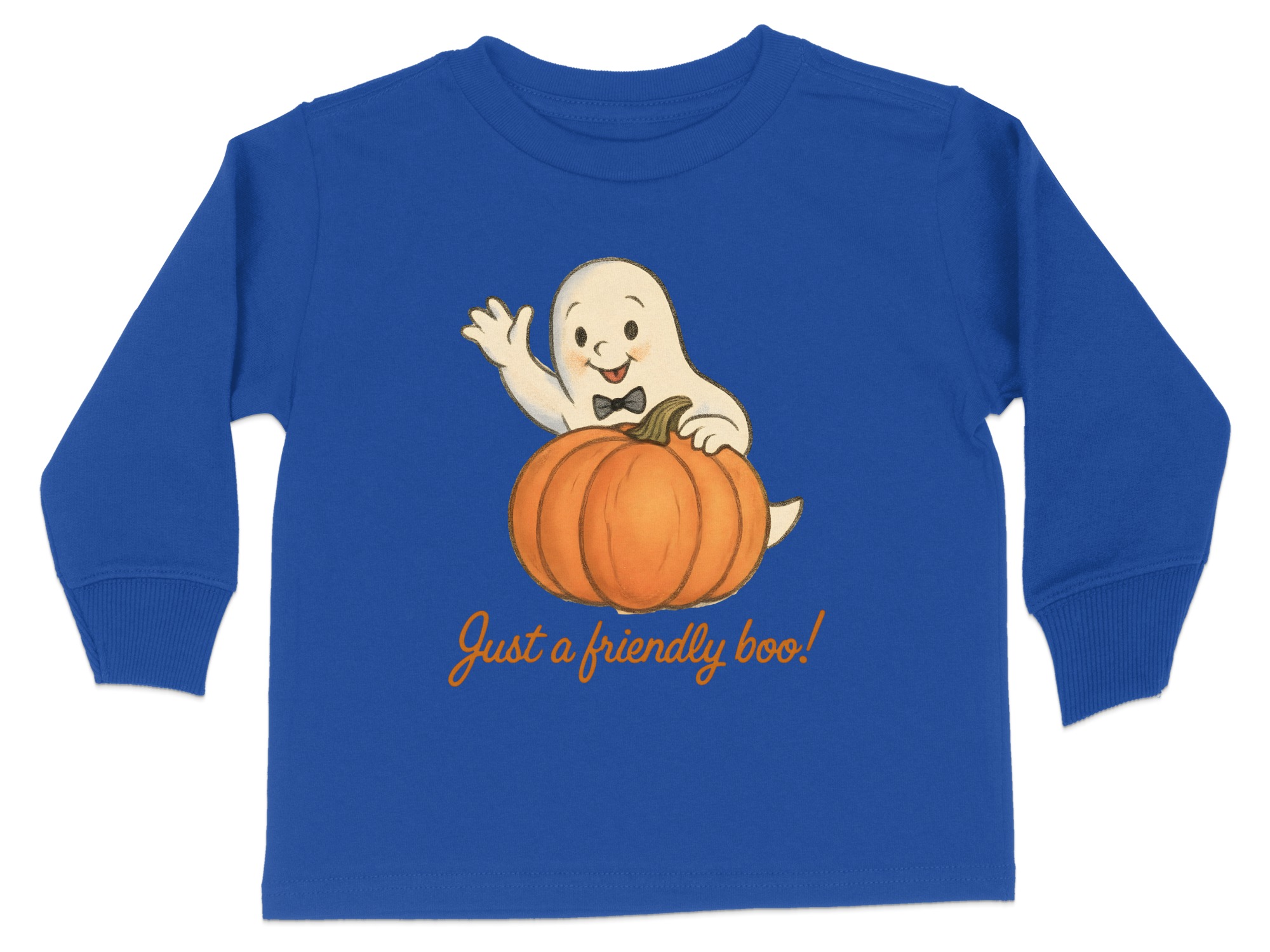 Just a friendly boo Ghost with Pumpkin Long Sleeve T-Shirts - 5-6T, Royal product image 1