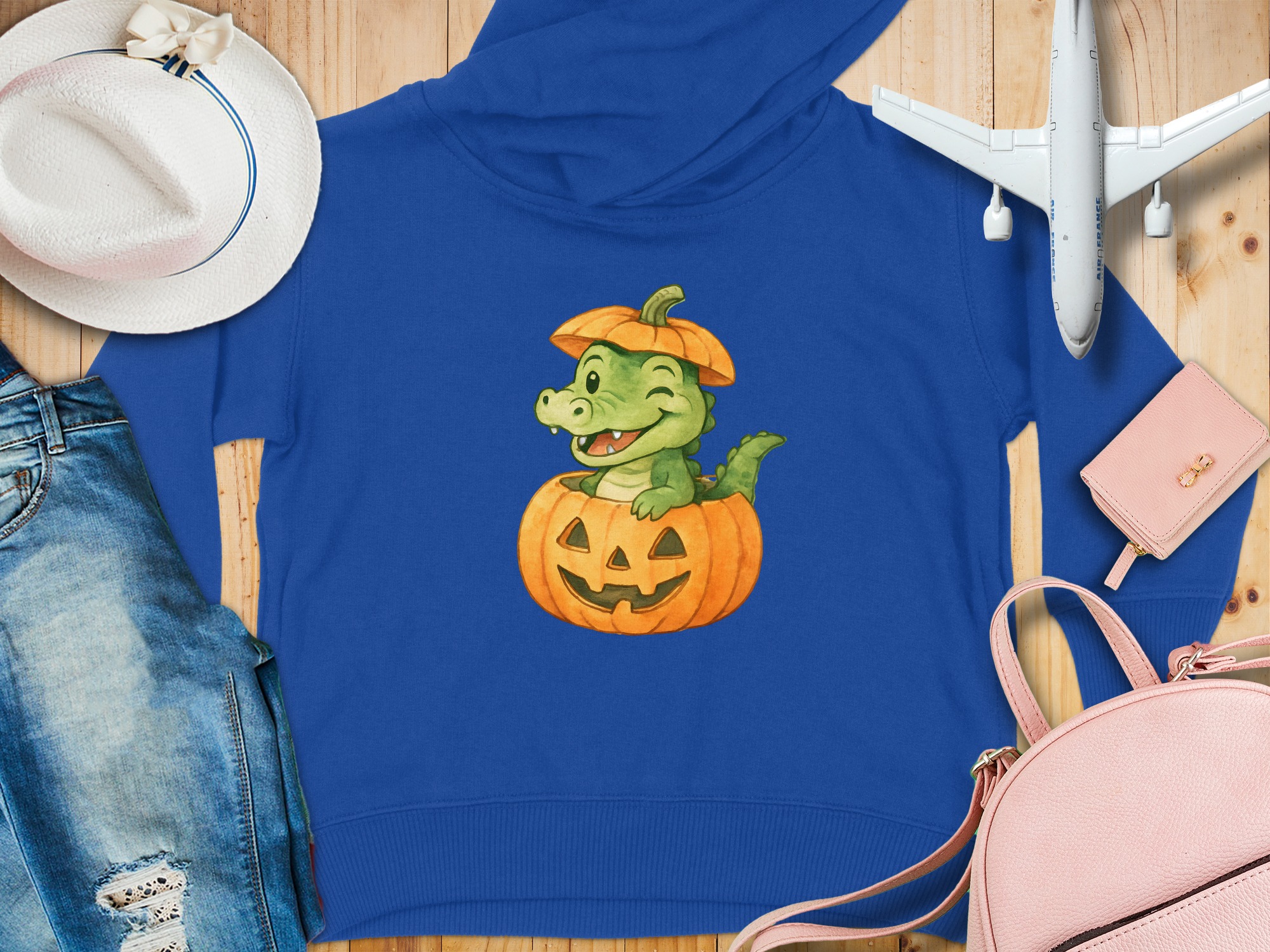 Crocodile Pumpkin Face Toddler Hoodie - 5-6T, Royal product image 1