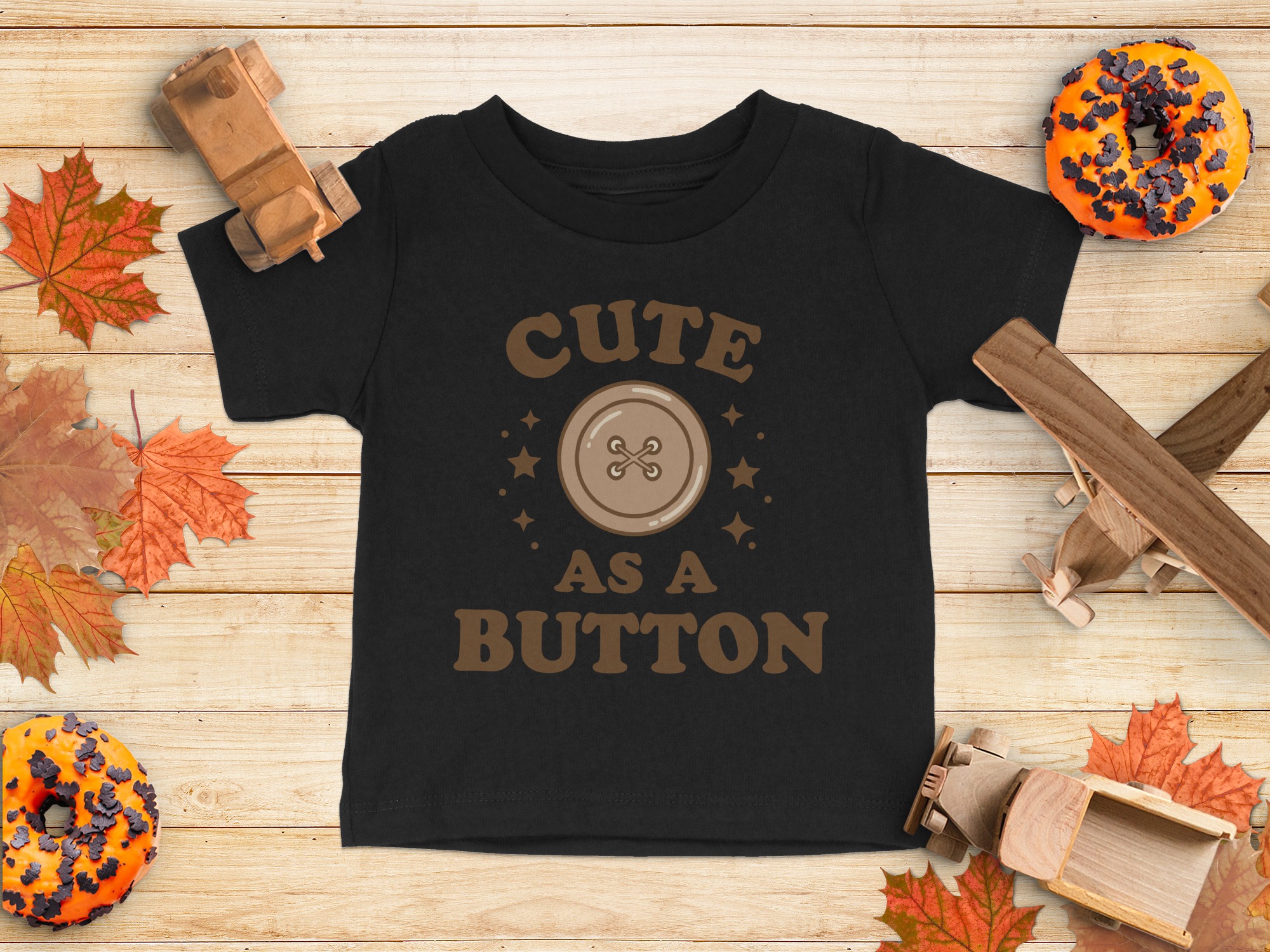 Cute As A Button Baby T-Shirt - 12-18M, Black product image 1