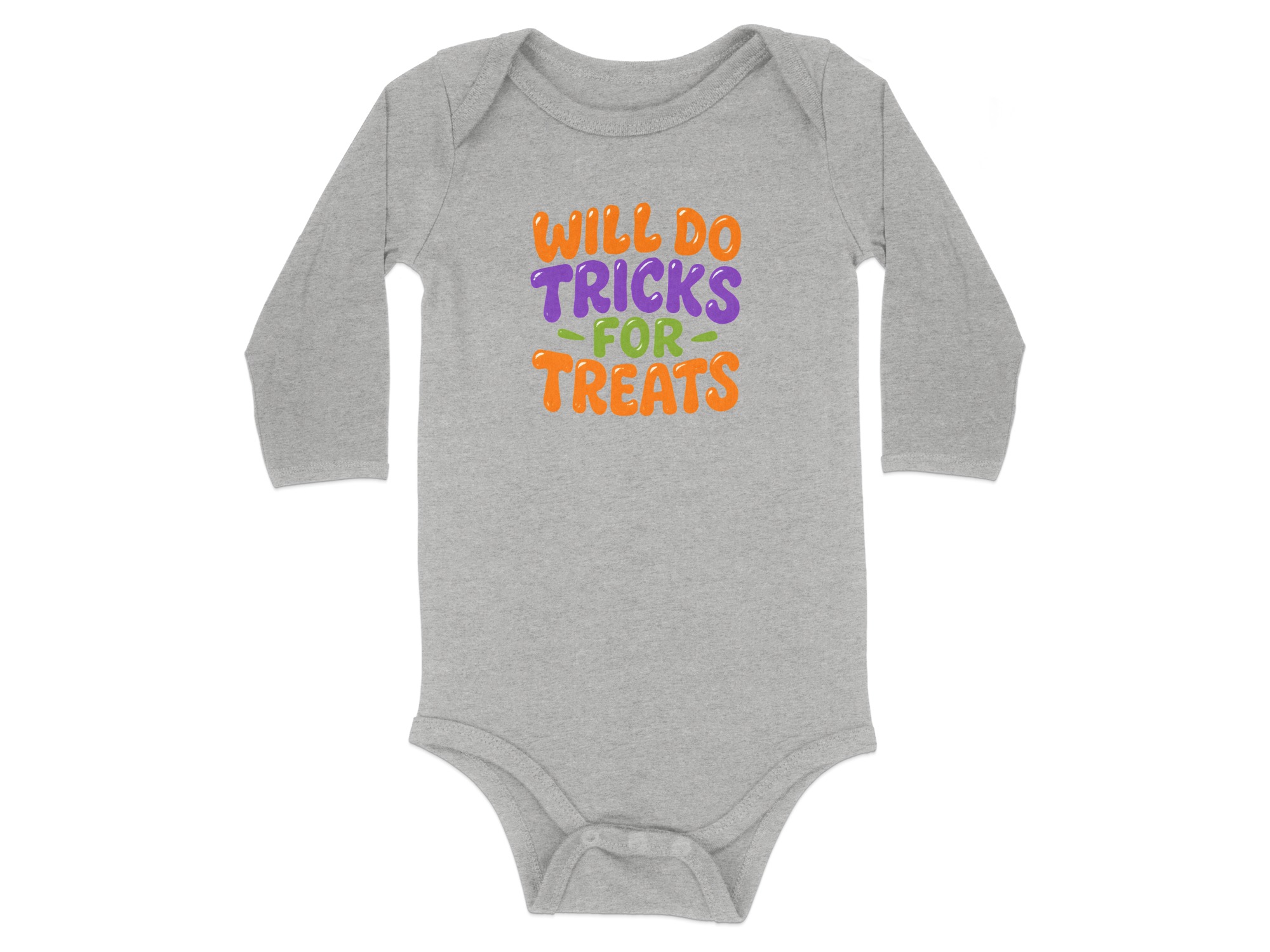 Will Do Tricks for Treats Long Sleeve Bodysuits - 12M, Heather product image 1