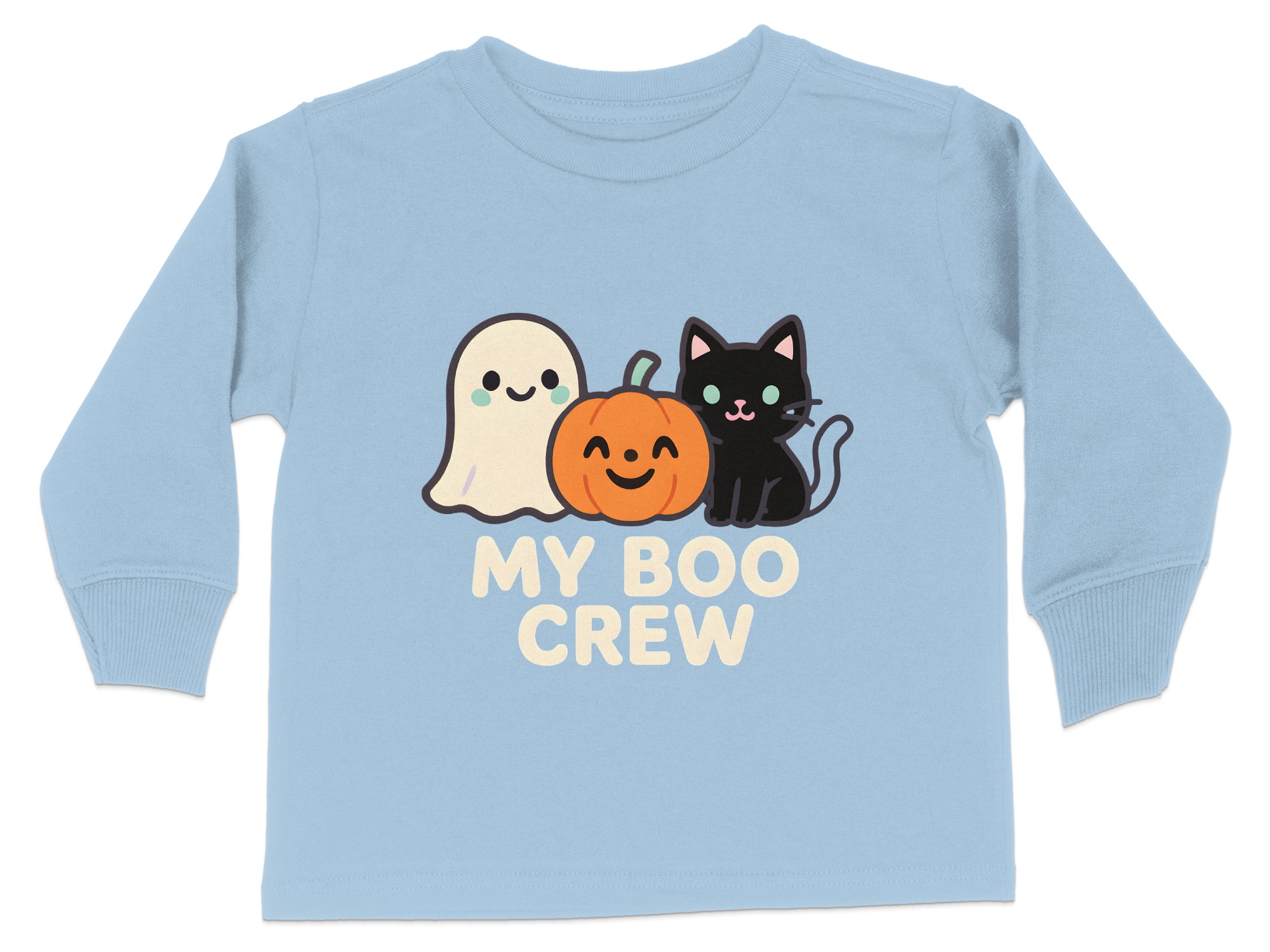 Halloween Ghost Pumpkin Cat Graphic Long Sleeve T-Shirts - 5-6T, Light Blue product image 1