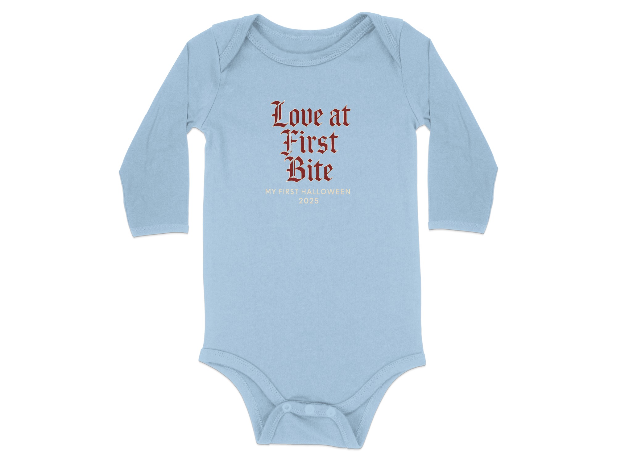 Love at First Bite My First Halloween 2025 Long Sleeve Bodysuits - 12M, Light Blue product image 1