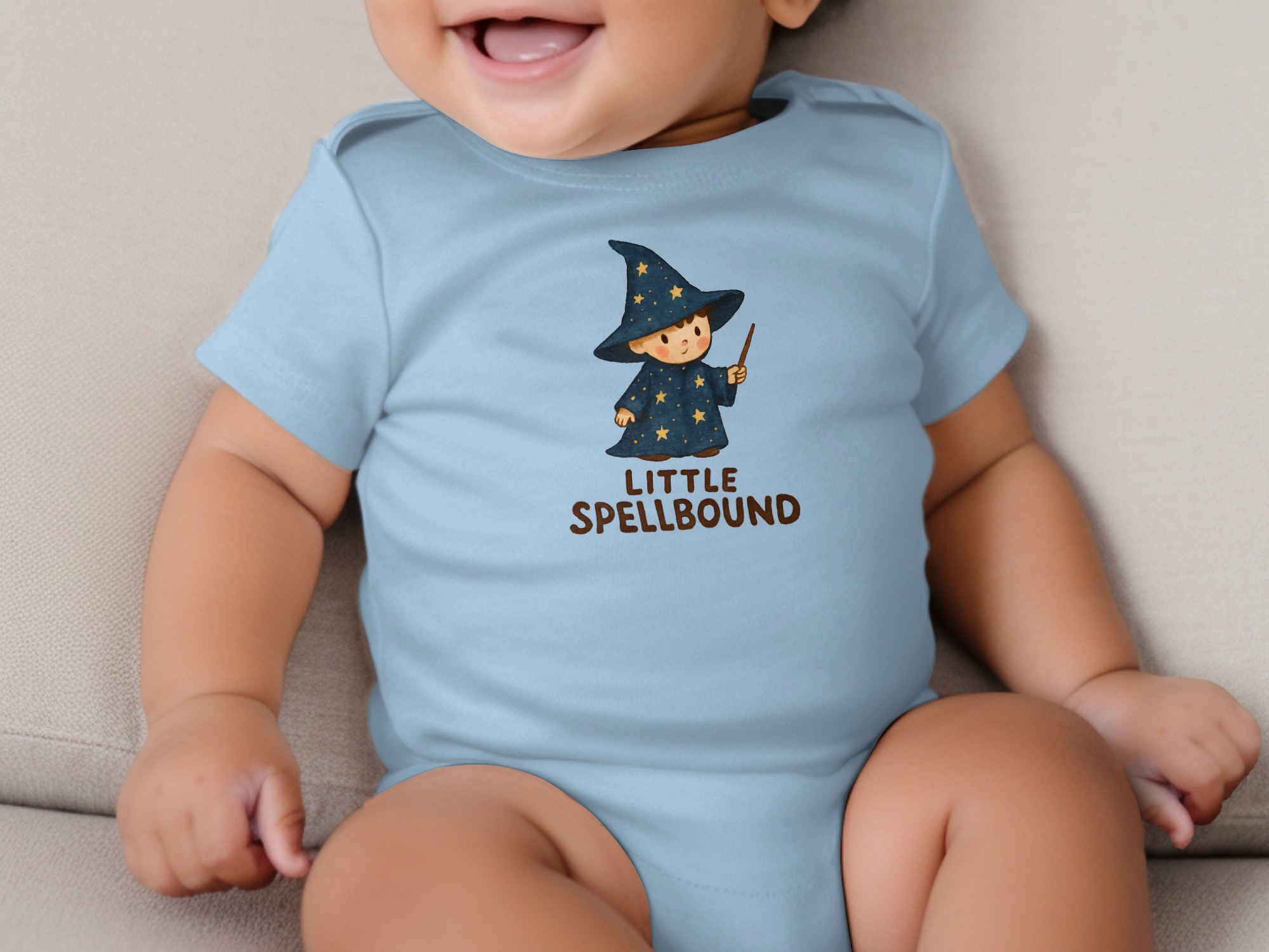 Little Spellbound Wizard Cartoon Illustration Bodysuit Short and Long Sleeve Body Suit NB to 24M - Image 6